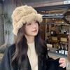 Faux Rabbit Fur Earflap Bucket Hat Fluffy Winter Windproof Hat Warm Fisherman Knitted Hat  Girls
