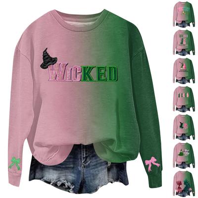 Women's Round Neck Printed Tops Cotton Casual Fashion Long Sleeve Pullover Top Blouse