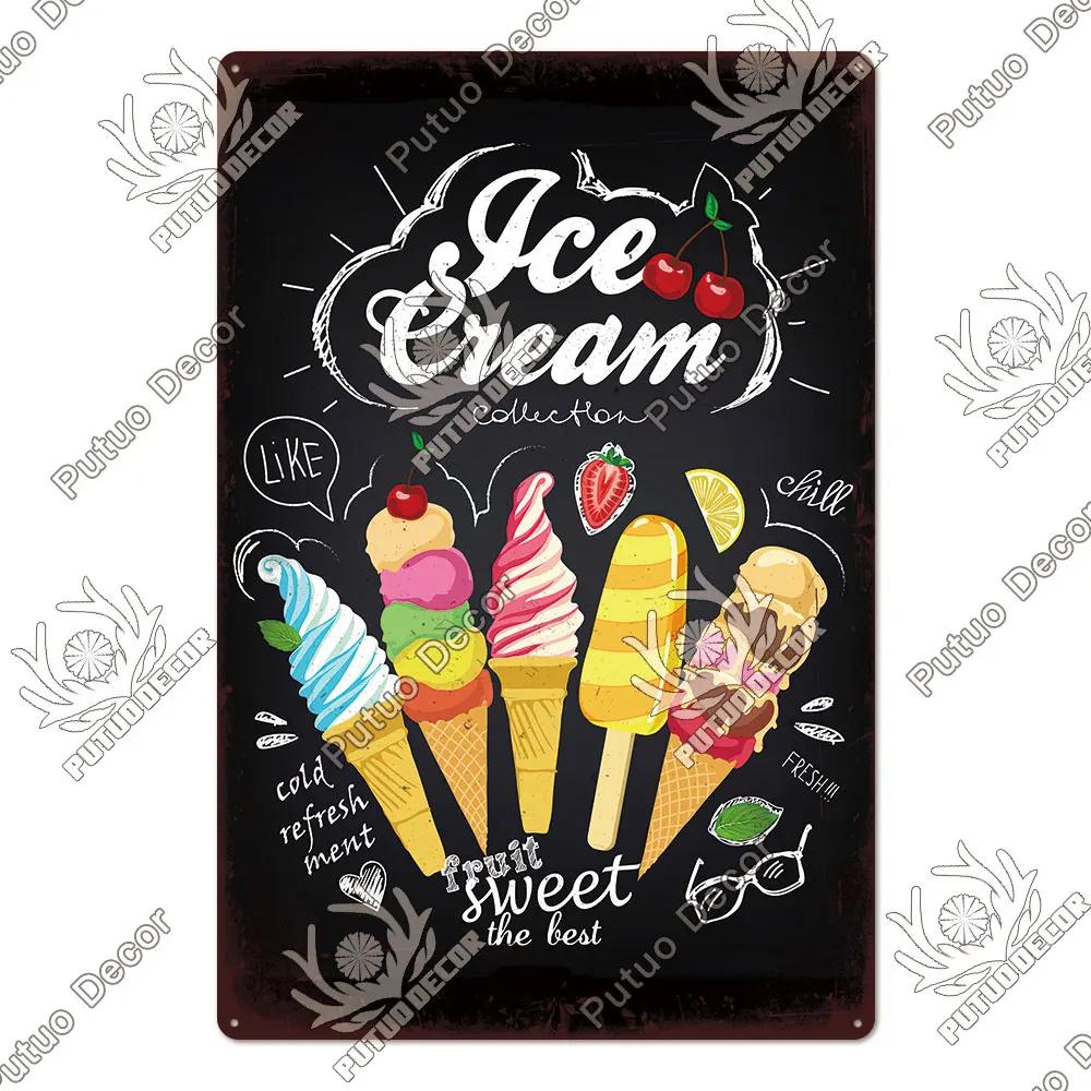 Summer Dessert Sign Vintage Tin Poster Metal Sign Metal Plate Retro Style Wall Decor Kitchen Cafe Home Decoration