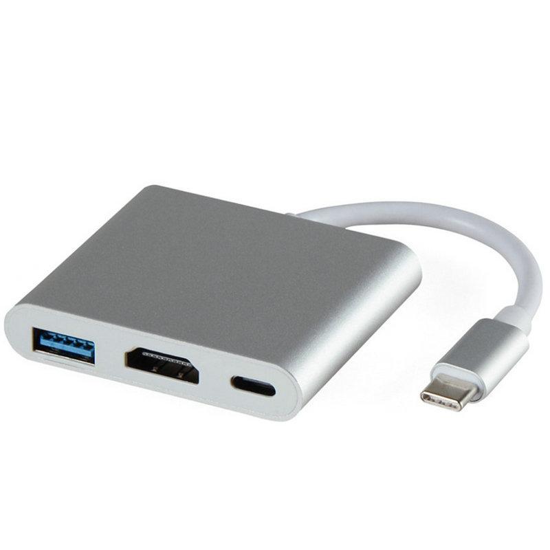 

Type-C to HDMI 3-in-1 4K Converter Aluminum Case 3.0 PD Charging Adapter Docking Station HD USB сірий колір