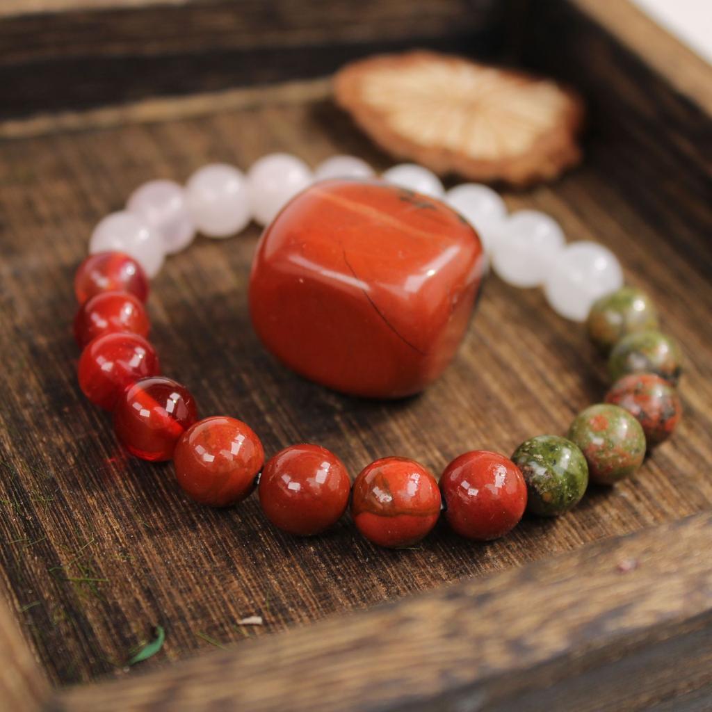 Festive Gifts Multicolor Agate Unakite And White Jade Beaded Bracelet Vibrant Fashion Jewelry For Women Daily Wear Simple Versatile Accessory