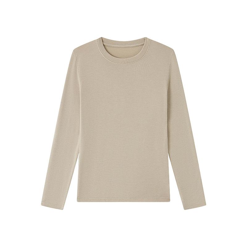 Tencel Woll-Unterhemd Damen Herbst und Winter neu Rundhals-Oberteil schlicht einfarbig warm lange Ärmel