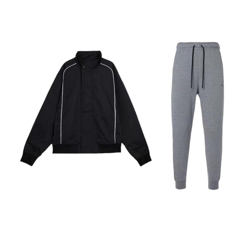 

Jordan Woven Zip-Up Long Sleeve Jacket Solid Color Logo Embroidery Drawstring Pants Casual Sports Suit Unisex suit DQ7341-091+FV7242-010 M