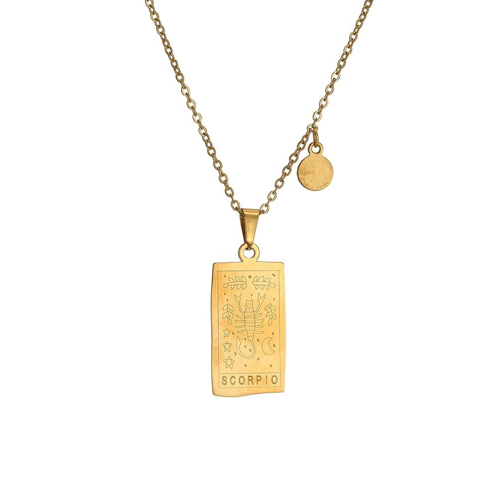 Vintage Geometric 12 Constellations Square Pendant Necklace Fashion Gold Color Metal Collar Charm Necklace Jewelry 2024 New