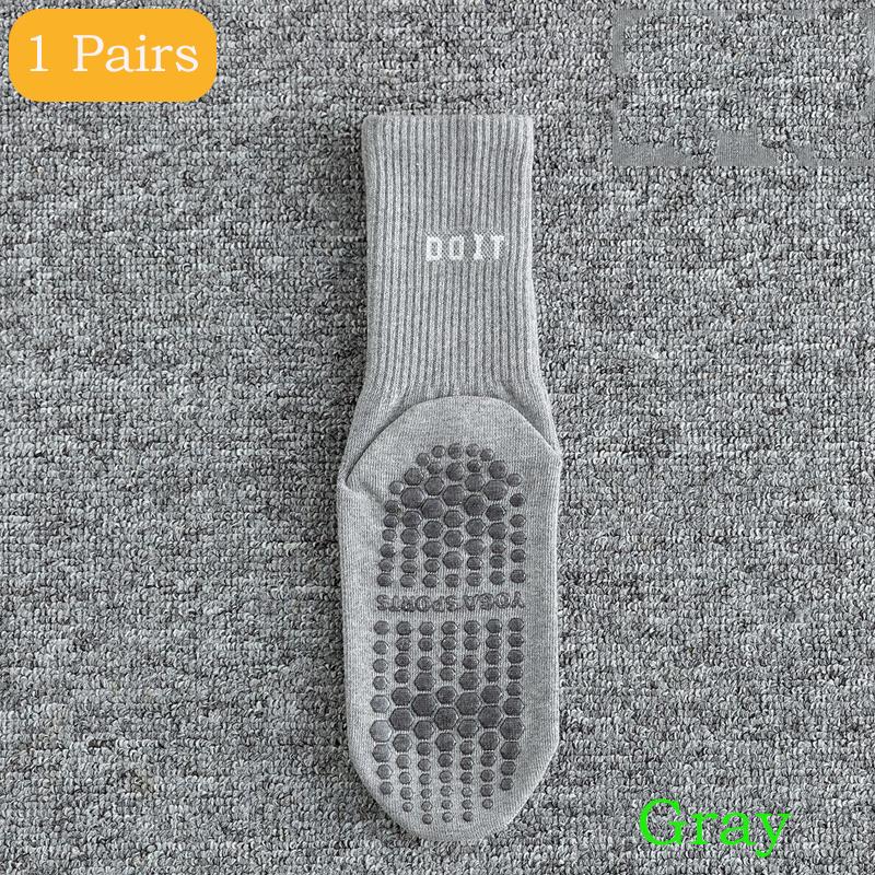 2 Pairs Sports Socks Cotton Mid-calf Yoga Socks Solid Striped Breathable Anti-slip Indoor Fitness Socks Gym Dance Pilates Socks