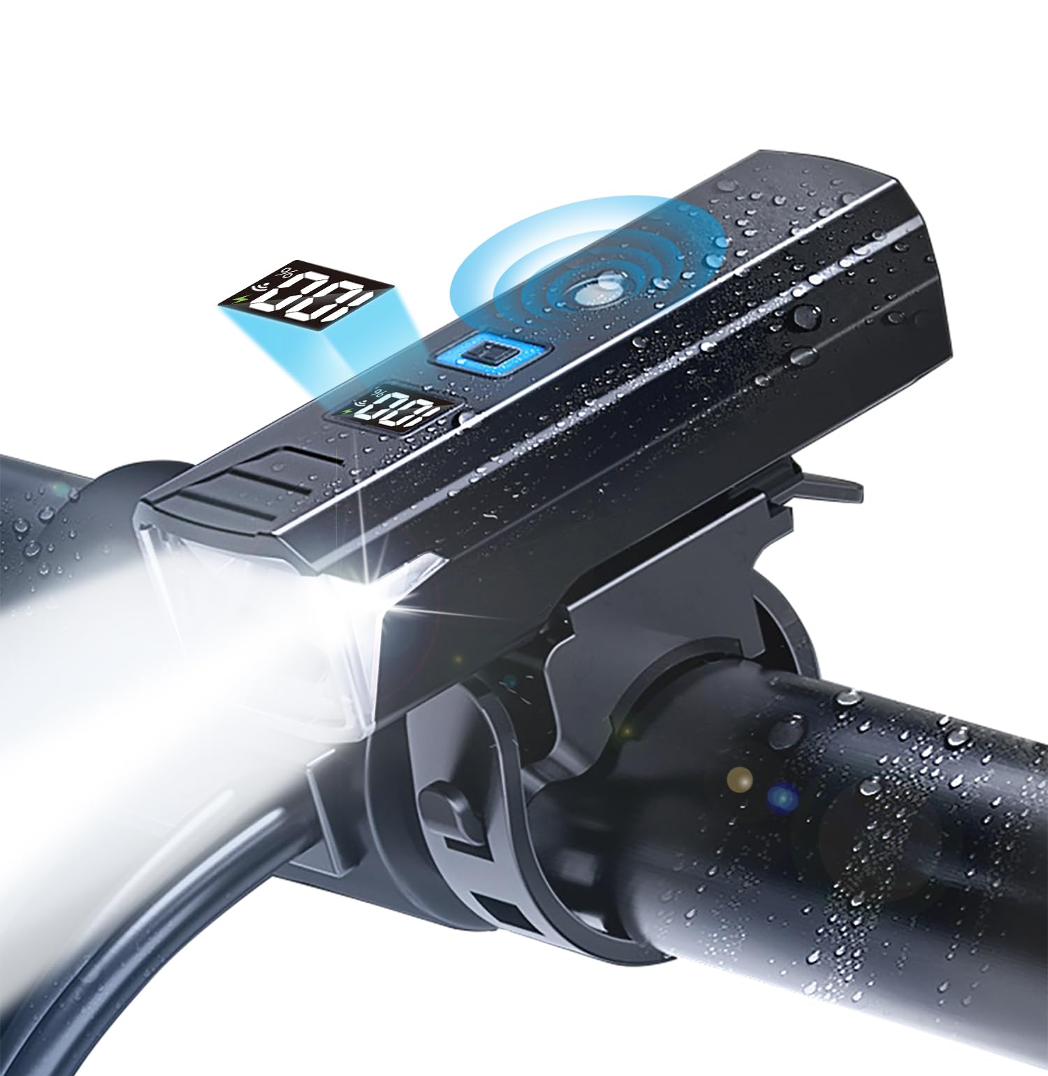 

Велосипедный фонарь с автоматическим освещением 2000 5 режимов освещения Широкий IPX7 Велосипедная фара для кроссовых и дорожных велосипедов Светодиодный Индикатор уровня заряда батареи USB Легкий Компактный и Идеальный чёрный