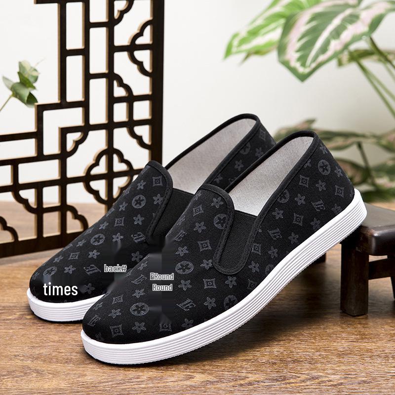 Men's Black Slip-On Breathable Old Beijing Cloth Shoes - Casual, Non-Slip, Wear-Resistant Driving Shoes