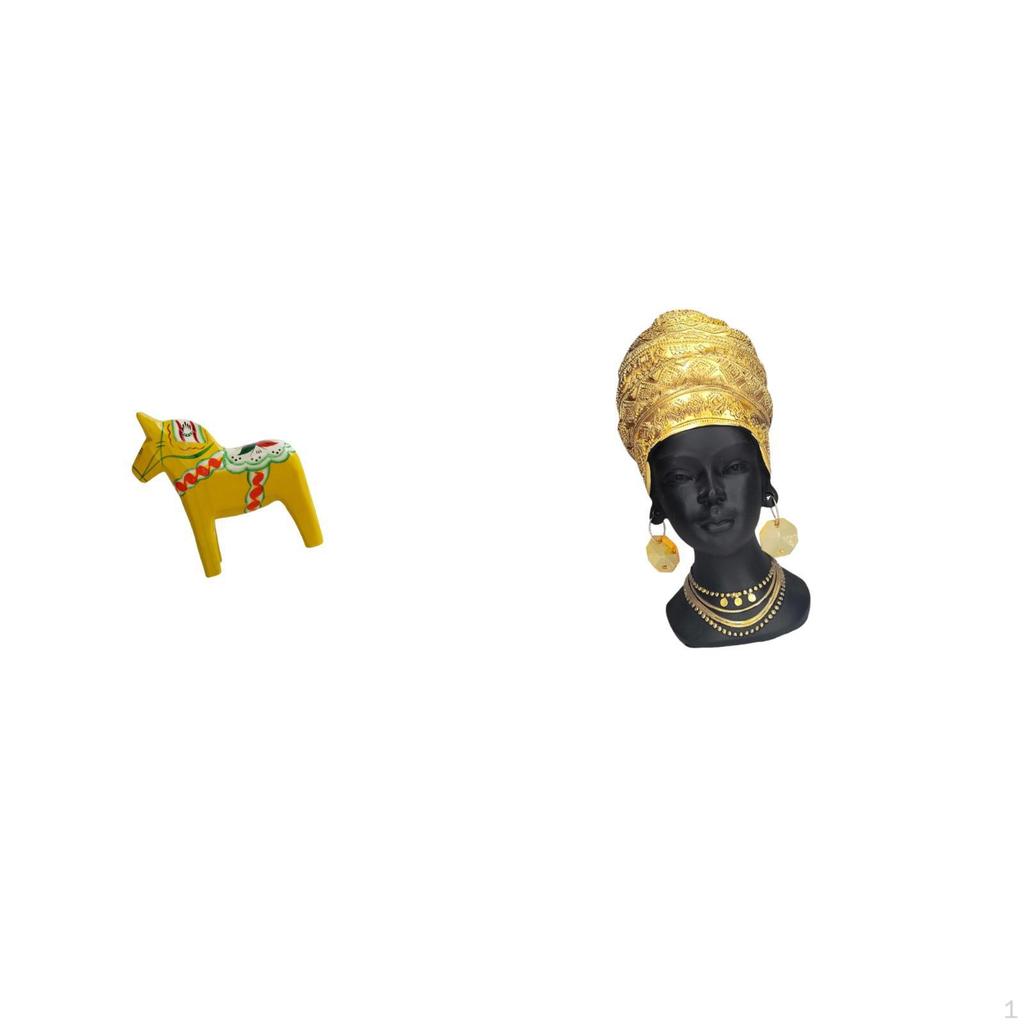 Dalecarlian Horse And African Woman Statue Collectible Figurine Animal Sculpture for Bookshelf