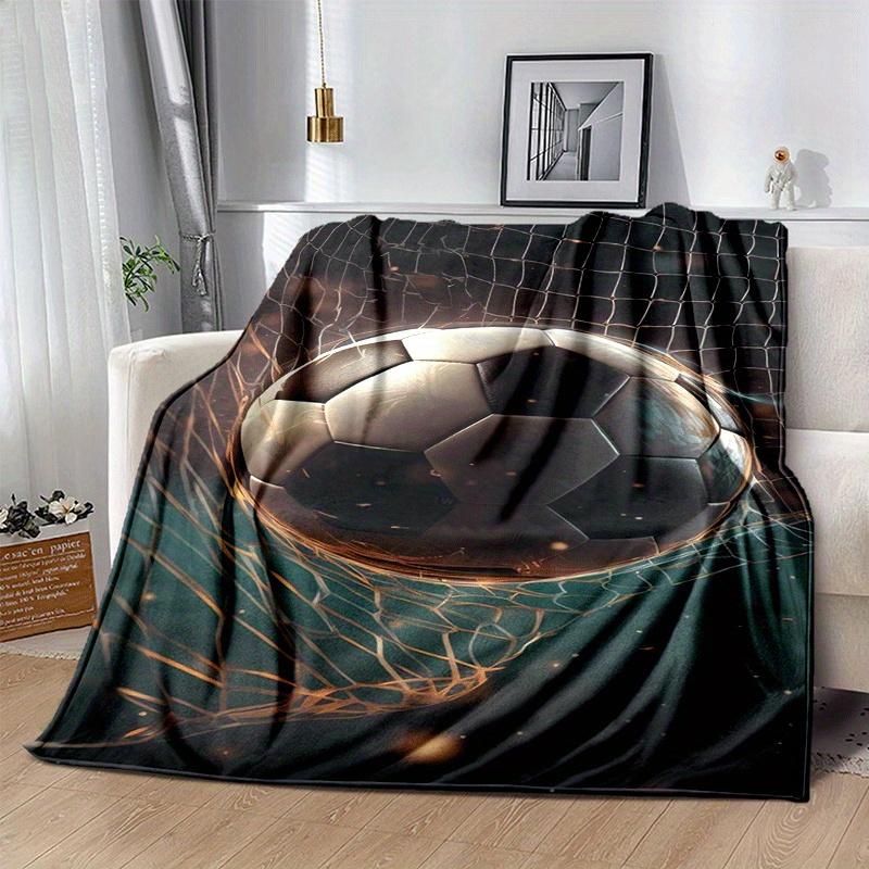 1pc Football Printing Lightweight Flannel Blanket, Comfortable and Warm Blanket, for Camping Sofa Bed and Couch Office, Suitable for Gift Bla