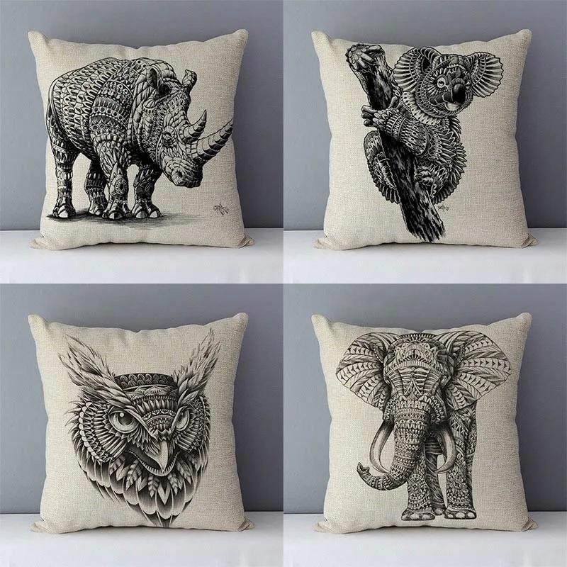 Cozy couch cushion cover home decorative pillows black elephant kola elk printed animals pillowcase 45x45cm Housse de coussin
