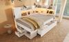 Daybed 90x200 cm White Single Youth Bed, Wood-Based, LED Lighting, USB & Type-C Charging, Shelves & Drawers, incl. Slatted Frame (With Mattress)