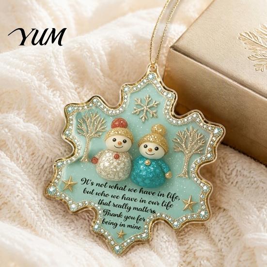 Double Sided Printed Acrylic Snowman Friend Hanging Ornament, 2D Xmas Tree Decor with Warm Friendship Commemorative Emotional Gifts Message,