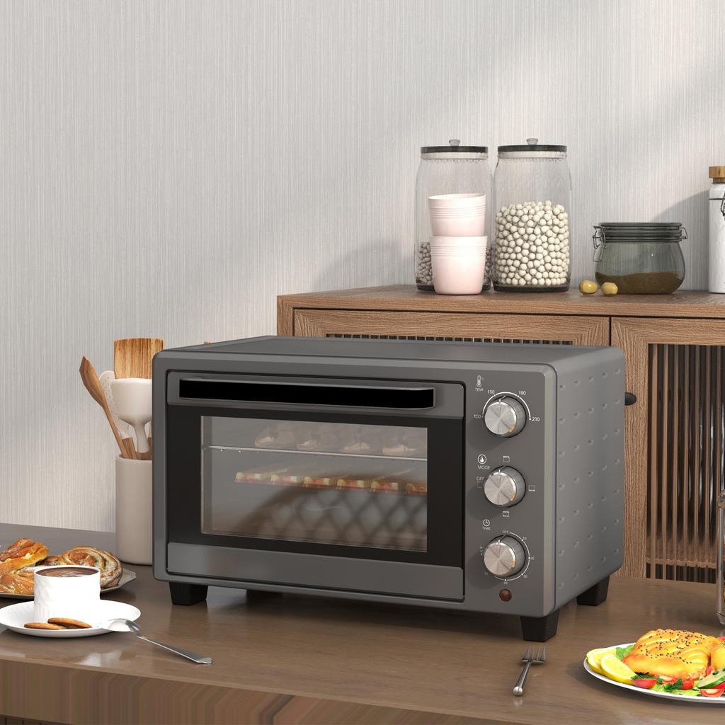 21L Mini Countertop Oven, 100 degrees C-230 degrees C Adjustable Temp - Grey