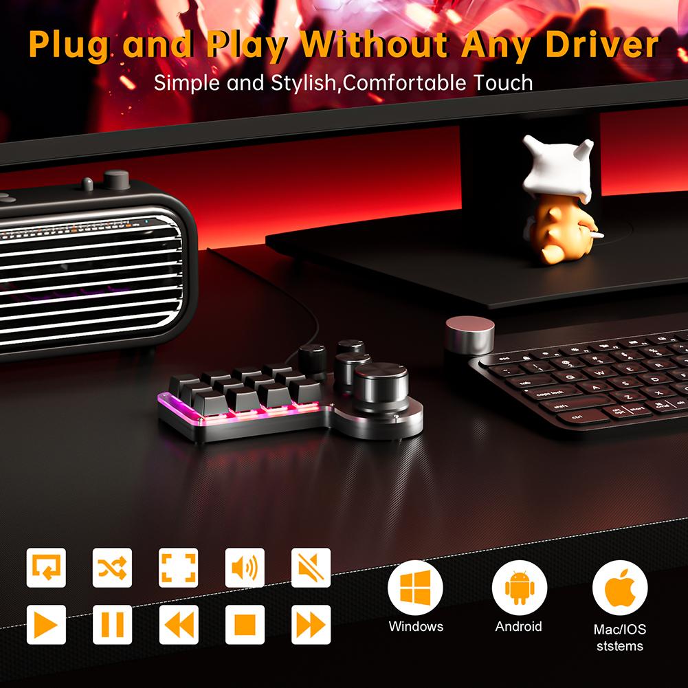 12 Keys 4 Knobs Mechanical Macropad RGB USB Wired/Bluetooth-Compatible Photoshop Gaming Keypad Hot-swap Red Switch for Photoshop