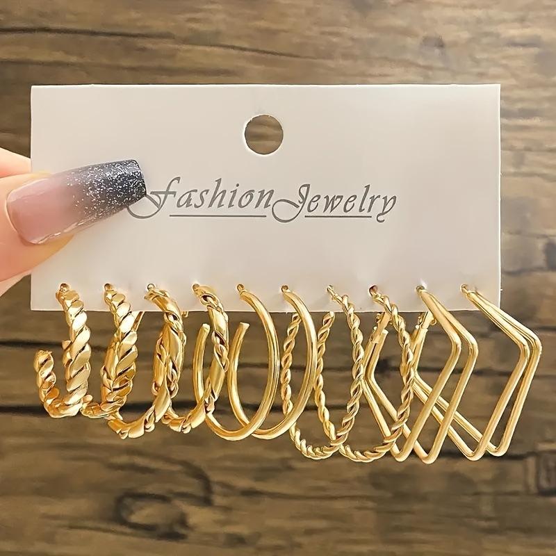 Simple Geometric Block Heart-shaped Circular Hoop Earrings Retro  Cross Twisted Pattern Earrings  Women Versatile Daily Zircon