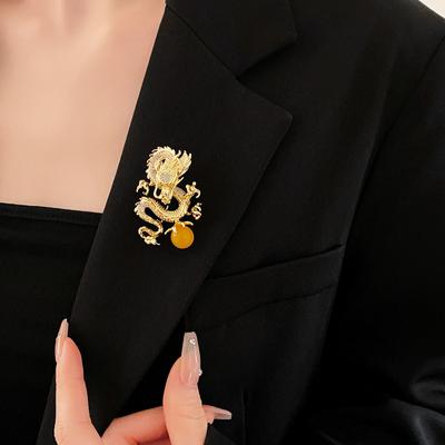 Diamond Chinese Dragon Brooches Pin For Women Men Clothing Coat Jewelry Party Accessories Zodiac Flying Dragon Jewelry