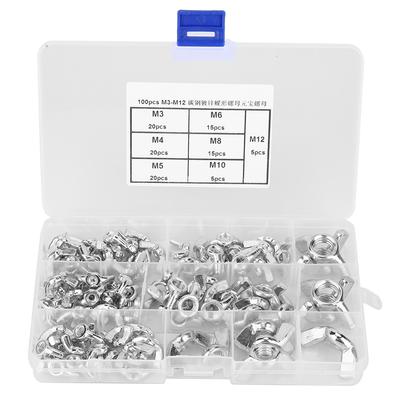 Écrous à oreilles M3/M4/M5/M6/M8/M10/outil de fixation galvanisé en acier au carbone, 100 pièces