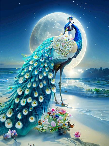 

Полная квадратная/круглая алмазная картина вышивка павлин луна домашний декор мозаика вышивка крестом животные настенная наклейка Full Round 20x30CM