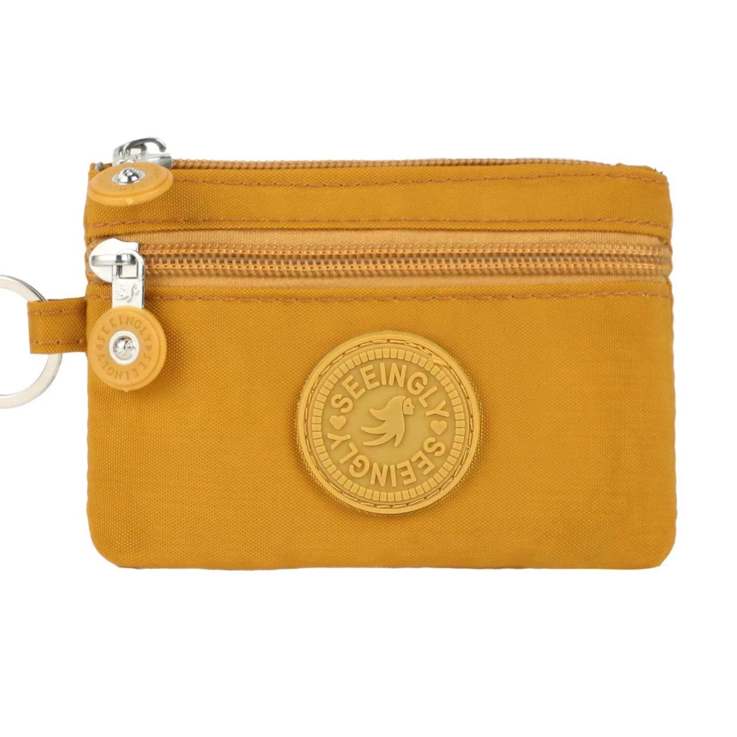 

Корейский короткий кошелек для монет на молнии с надписью, двухслойный нейлоновый кошелек, водонепроницаемый карман, сумка для денег, держатель для карт, сумка для помады