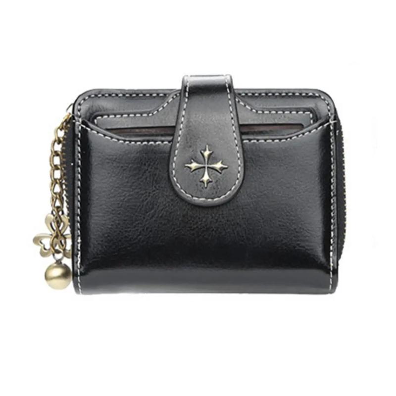 

Baellerry Wallet Short Korean-style Oil-wax Leather Coin Purse for Women Is Fashionable Buckle Zipper Driver s License Card Case чёрный