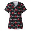 Uniforms Women Medical Elegant Heart Print Obstetrics Medico Top Fashion V-Neck Short Sleeve with Pocket Clinical Uniforms Woman