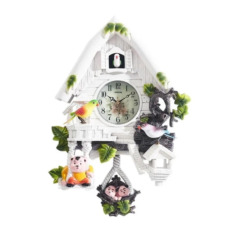 

Traditional German Style Wall Clock Movement Hourly Cuckoo Bird Song Waterfall Sound белый