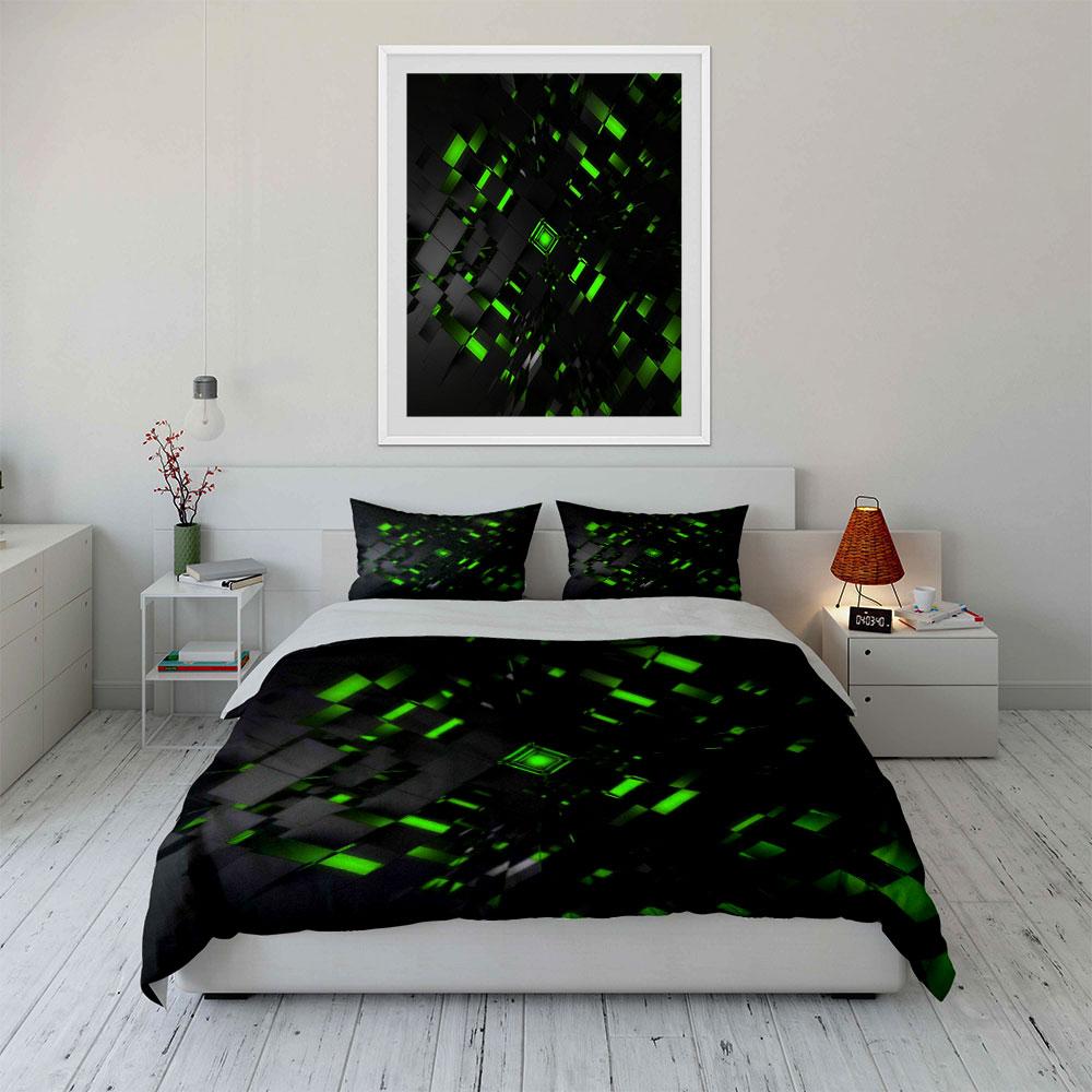 Green Geometric Glow Bedding Set Bedding Duvet Cover Set Duvet Cover Pillowcases (1 * Duvet Cover 2 * Pillowcases, without duvet insert)