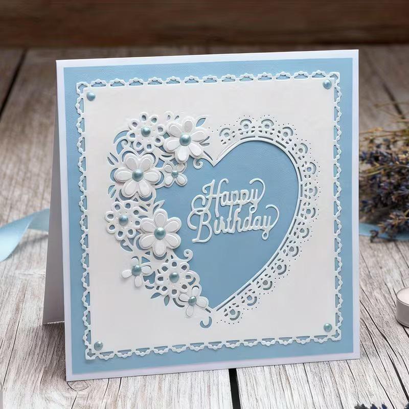 Carbon Steel Heart Lace Embossing Die-Cut Template for DIY Birthday Cards