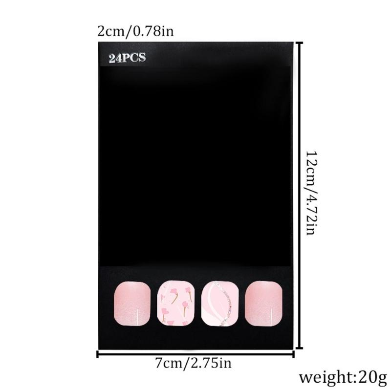 24 Pieces Artificial Nail Short Almond Styles Press on Nail Glitters Floral Patterns False Nail For Various Occasion