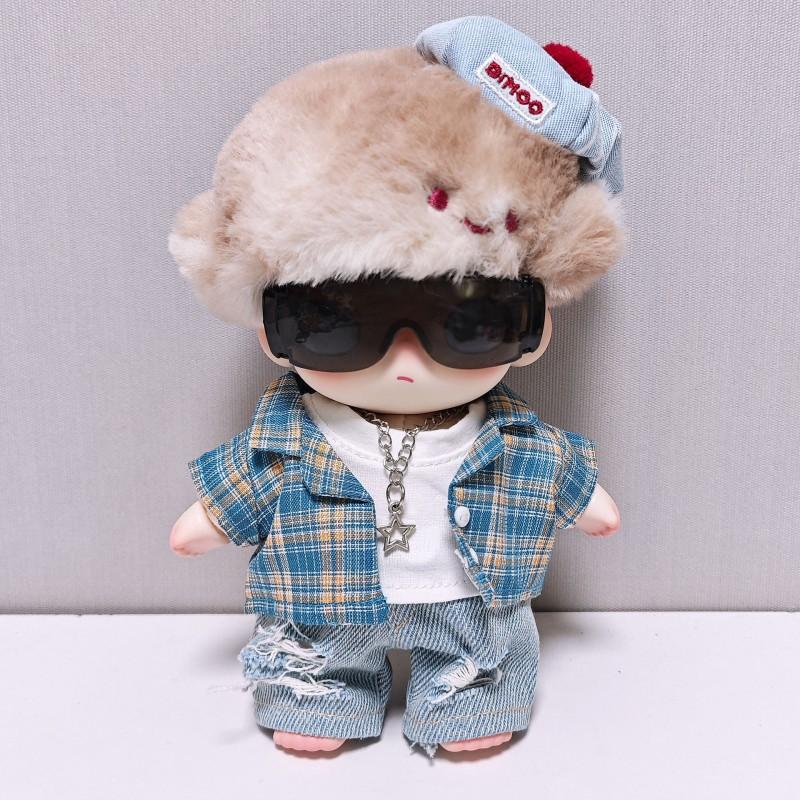 DIMOO Doll Outfit Set Blue Plaid Shirt 6pcs Fashion Accessory 14 Years Collectible Toy