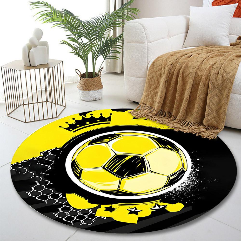 Soccer Print Round Rug, Carpet for Living Room, Bedroom, Game Room, Non-slip Mat, Gift