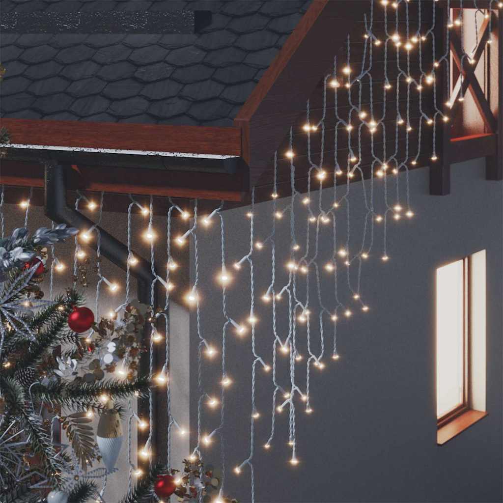 LED Icicle Light Curtain 10 m 400 LEDs Warm White 8 Functions