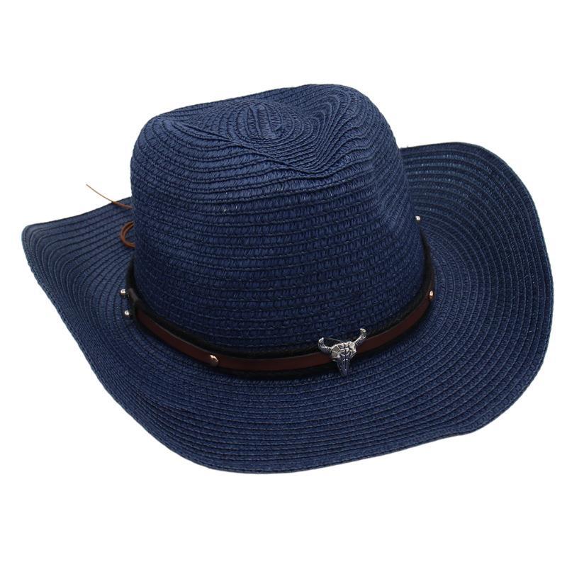 Western Cowboy Straw Hat Sun Hat Tibetan Bullhead Hat National Style Straw Knight Hat Sun Hat