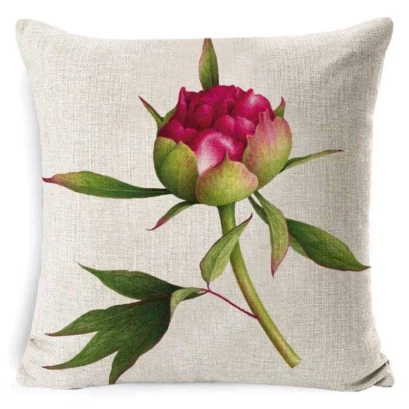 Plant Rose Print Cushion Cover Living Room Sofa Bedroom Children'S Room Linen Decorative Pillowcase 45*45Cm
