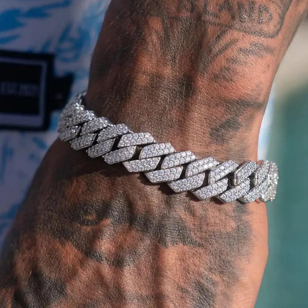 Mens Cuban Bracelet Necklace Full Diamond-Rhombus Design -Golden and silver colors Luxurious Sparkling Jewelry for Him