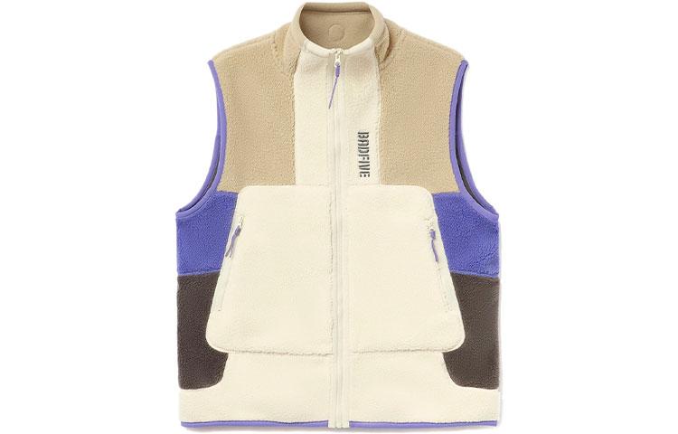 Li Ning Badfive Color Blocked, Fleece Lined, Warm, Loose Fit, Stand Collar Vest Men s Khaki AMDR045-2 XL