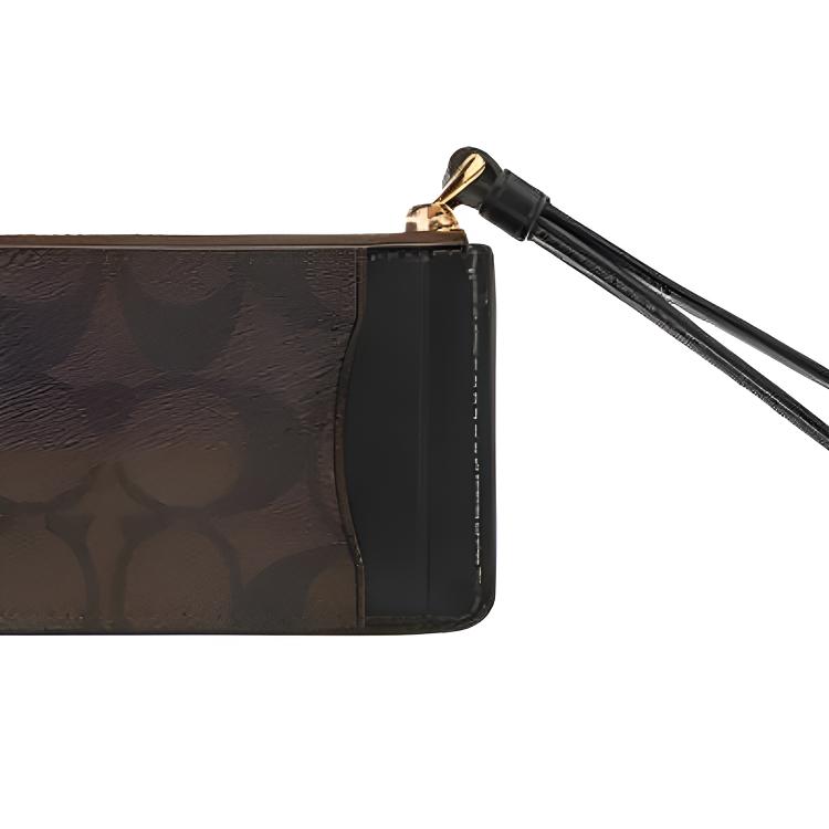 Coach Card Case 11 Classic Monogram Zip Closure PVC And Leather Women Card Case Brown Black CP433-IMAA8