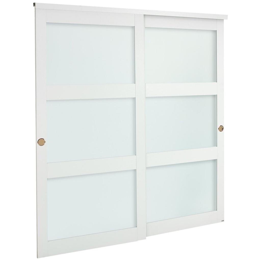 Sliding Closet Door, 1829mm (Double 940mm) x 2032 mm, 3-Lite Frosted Glass Bypass Sliding Doors with Hardware Kit, Solid Wood & MDF Slab with