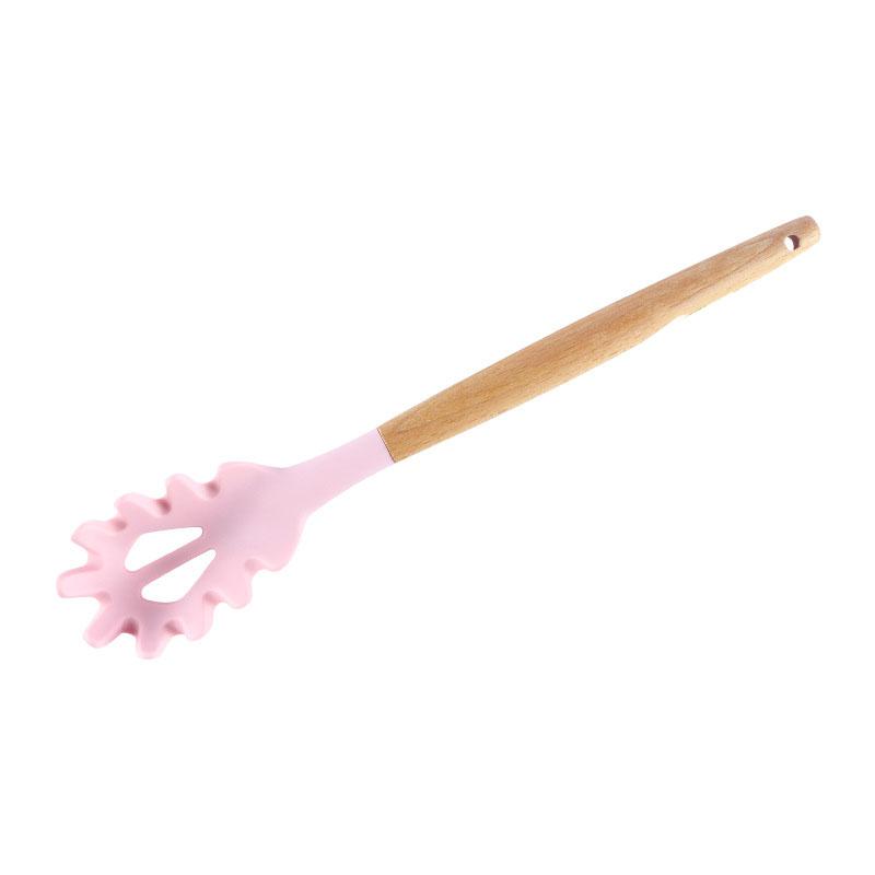 1PC Silicone Wood Turner Soup Spoon Spatula Brush Scraper Pasta Server Egg Beater Kitchen Cooking Tools Kitchenware Green/Pink