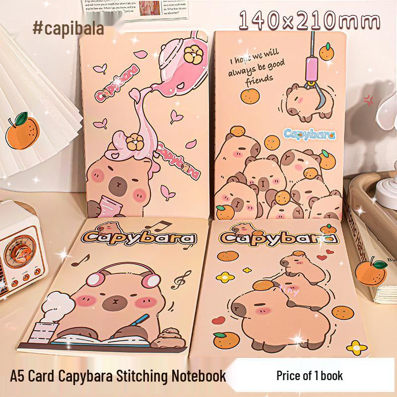 Capybara Cartoon A5 Stitch-Bound Soft Cover Notebook for Students