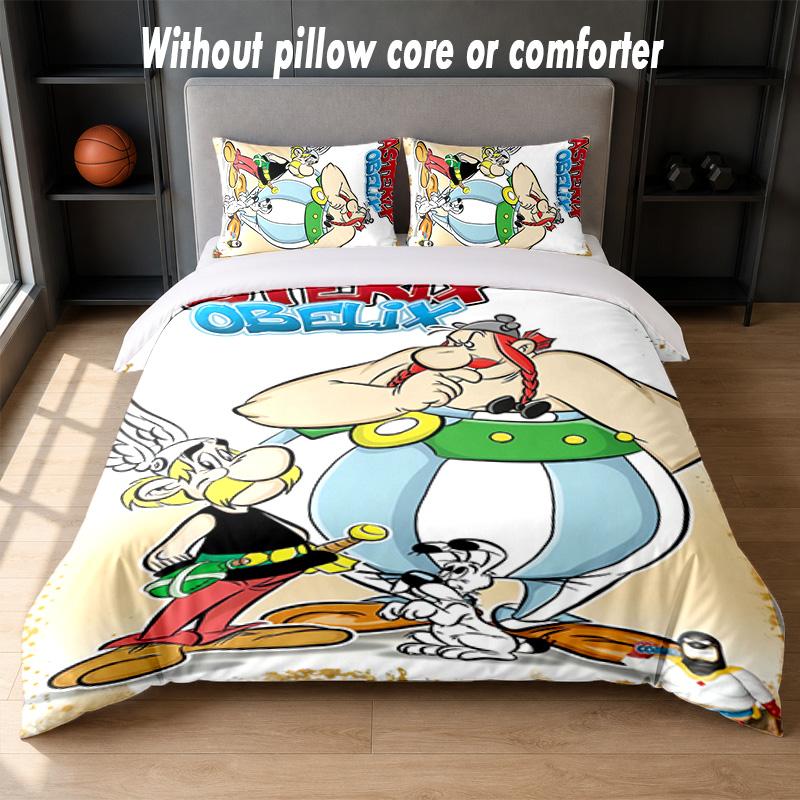 Asterix & Obelix Design Bett Bettwäsche-Set 1 Bettbezug + 2 Kissenbezüge Weich Atmungsaktiv Haushalts Bettwäsche