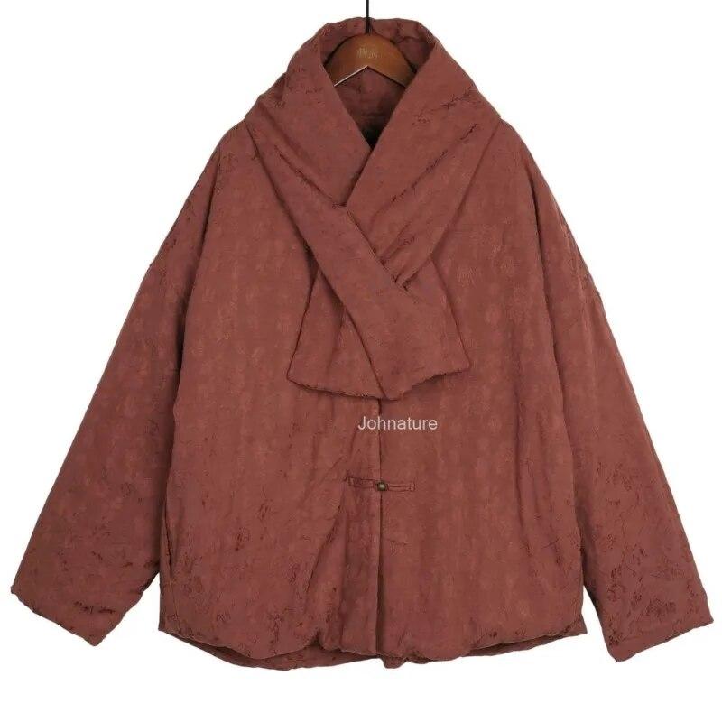 

Johnature женские винтажные жаккардовые парки с цветочным принтом плюс хлопковые парки на пуговицах с длинными рукавами и шалевым воротником пальто зимние парки в китайском стиле One Size темный кофе