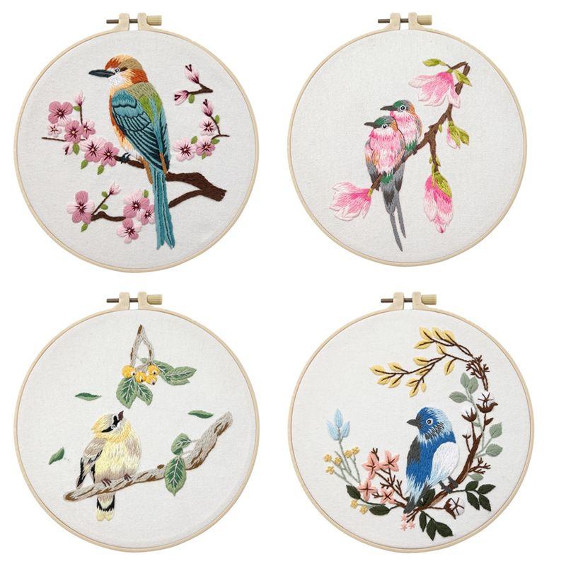 

AEE4-4Pack Embroidery Kits For Adults Embroidery Kit For Beginners Hand Embroidery Kit With Patterns(Birdie)