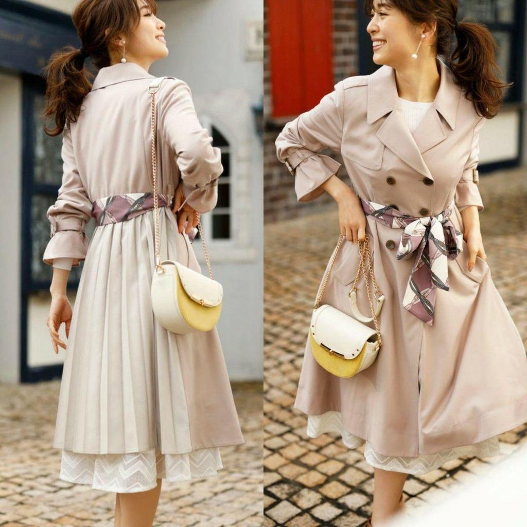 Used Arpege Story Limited Apuweiser-riche Pleated Trench Coat with Scarf, Beige