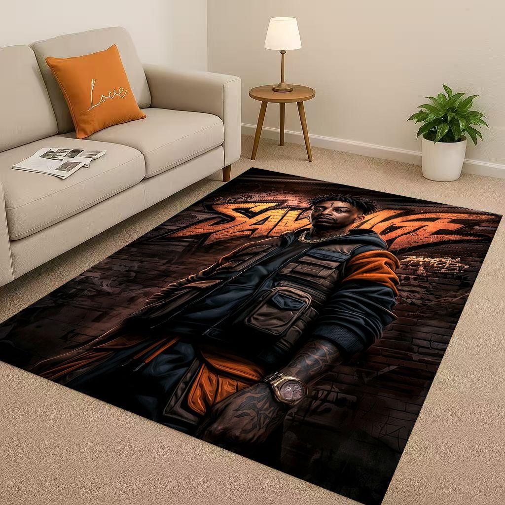 3D Classic Top Hip Hop Rapper Star Cartoon Art Living Room Non-Slip Area Rug Carpet for Bedroom Playroom Sofa,Home Decor Doormat