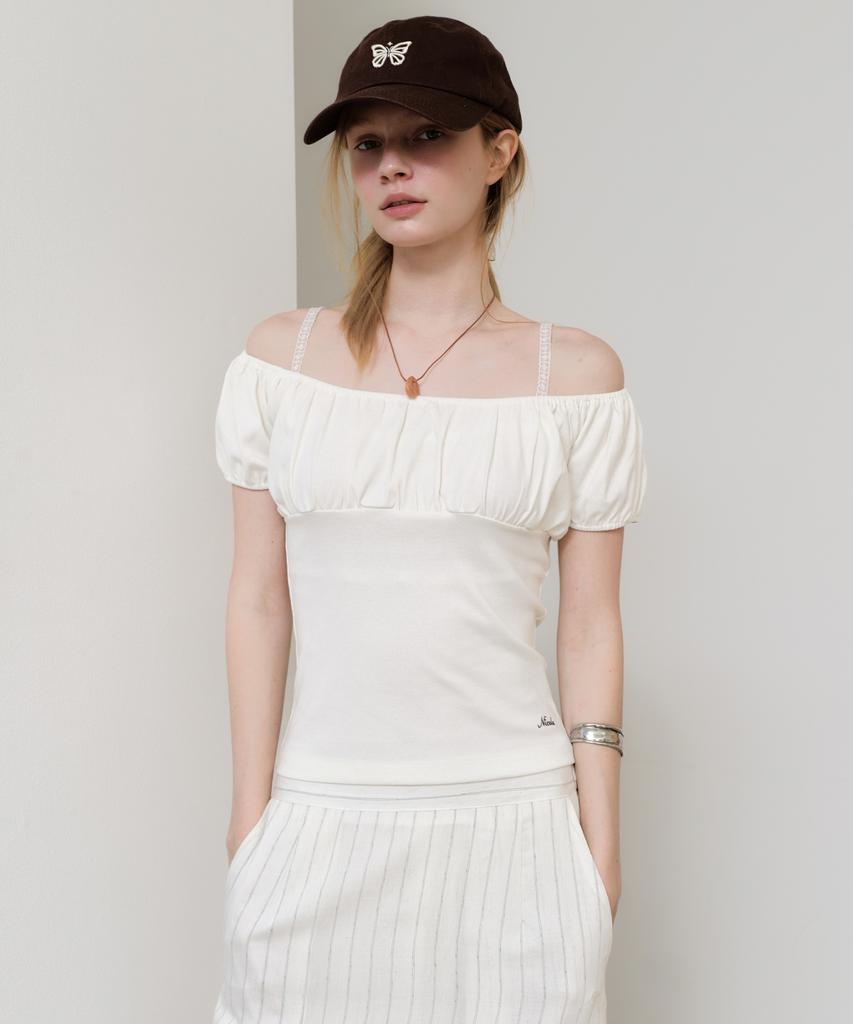 Nigaennikol Off Shoulder Ruffle Top_Ivory