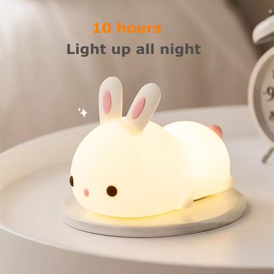 LED NightLights Silicone Rabbit Night Light with Remote Control Charging Colorful Atmosphere Lamp for Children Kids Holiday Gift