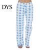 Loose Leg Women Trousers Long Pants Elastic Drawstring Waist Wide Casual Checked Pattern for Sporty Style Fit Home Versatile Leisure