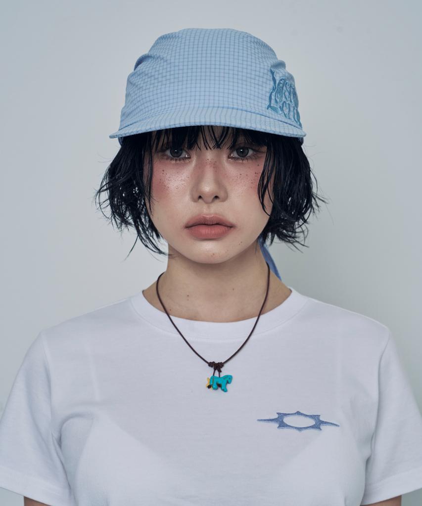 Lujeoseukeulleob Seersucker Scarf Bandana Cap Sky Blue