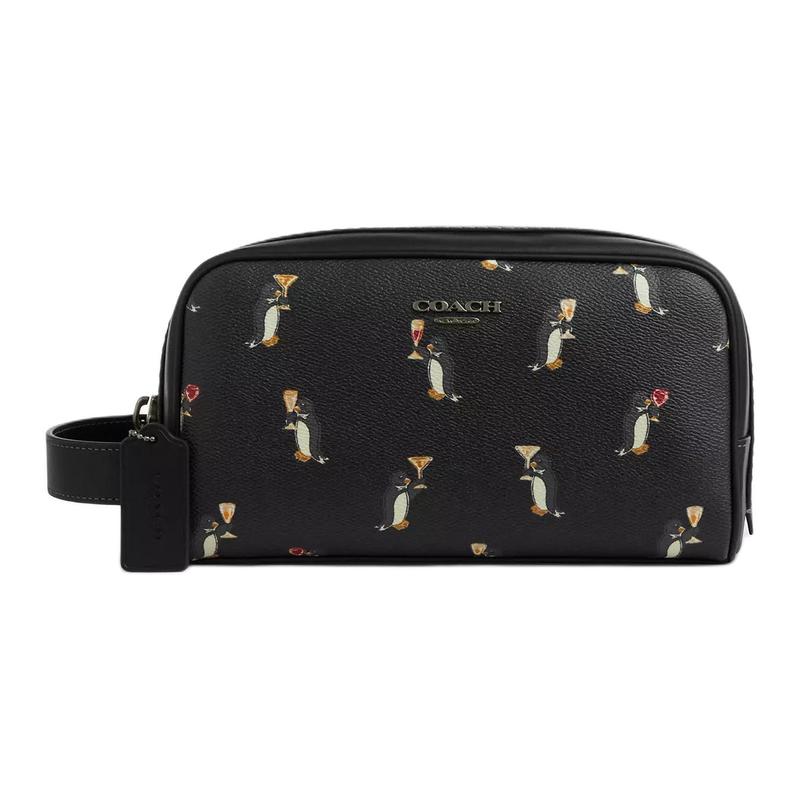 

COACH Travel Kit 22 Penguin Print Coated Canvas and Smooth Calfskin Clutch Regular Women s Black чорний